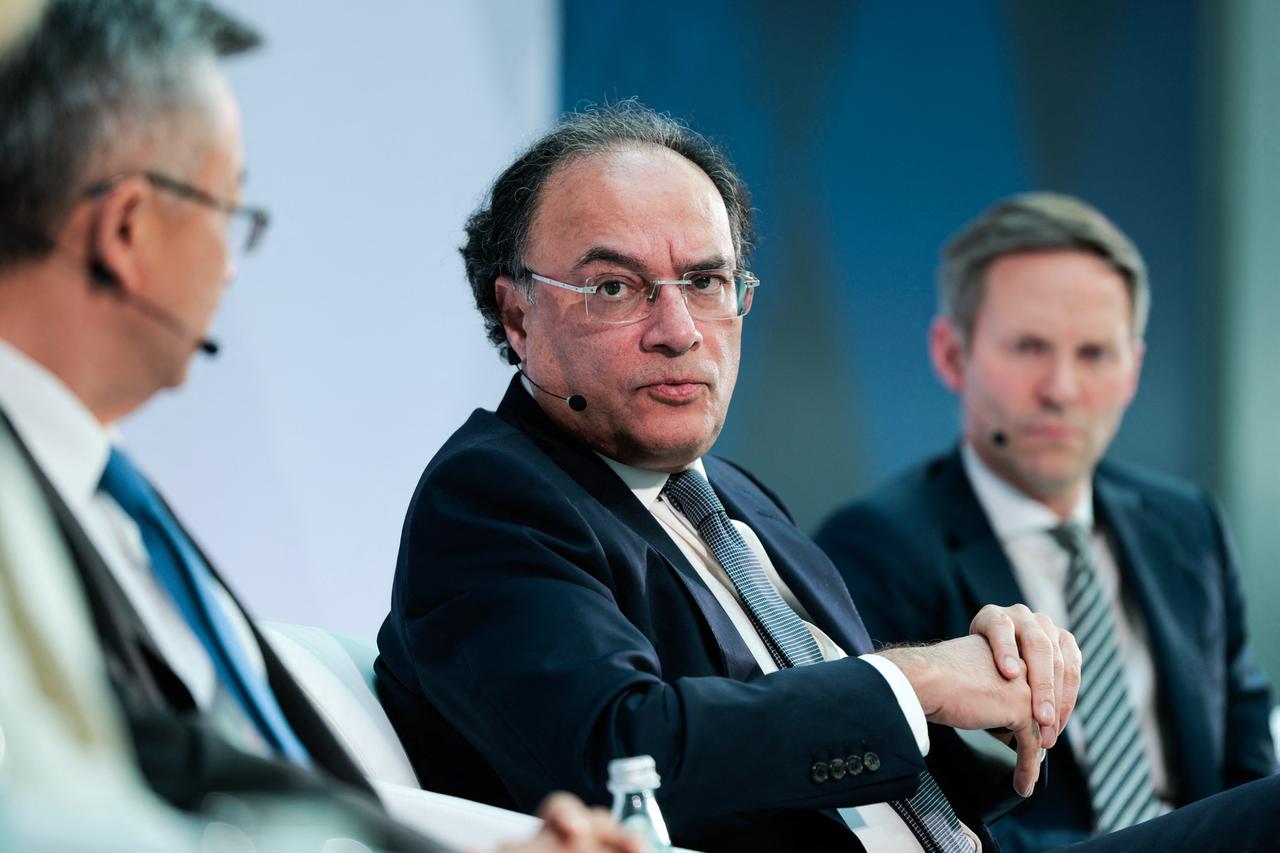 Pakistan's Finance Minister Muhammad Aurangzeb (C) speaks during a panel discussion titled "MENA Economies Navigating War; Managing Shocks and Shaping the Future" during the 2026 IMF and World Bank Group Spring Meetings in Washington, DC, on April 14, 2026. (AFP Photo)