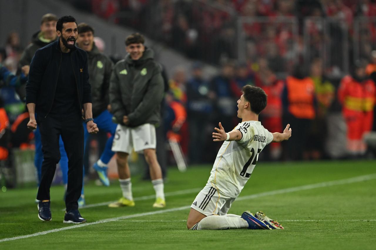 Arda Guler of Real Madrid celebrates after a goal during the UEFA Champions League 2025/26 Quarter-Final Second Leg match between FC Bayern Munich and Real Madrid CF at Football Arena Munich in Munich, Germany, April 15, 2026. (AA Photo)