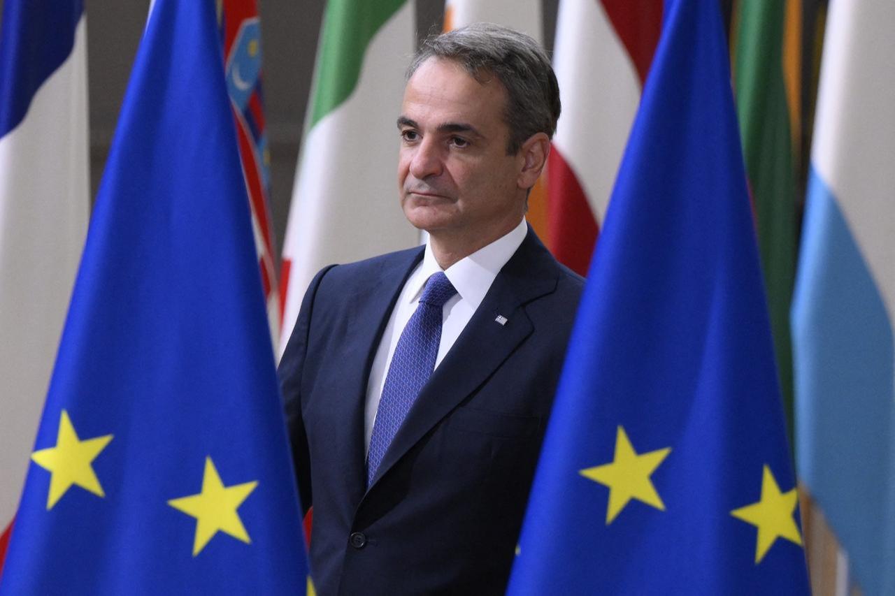 Greece's Prime Minister Kyriakos Mitsotakis arrives to take part in a EU summit in Brussels, on October 17, 2024. (AFP Photo)