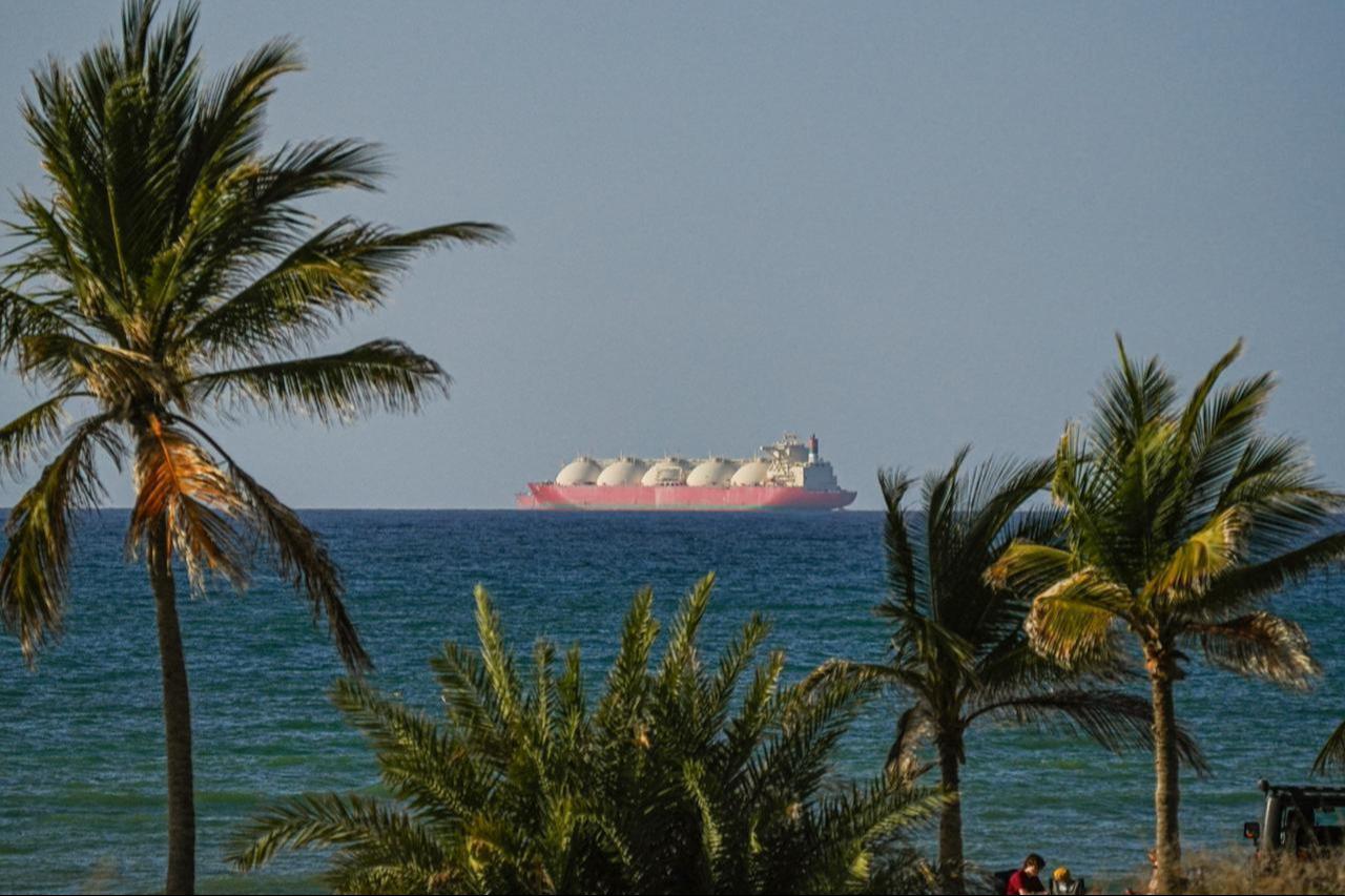 A view of the vessels passing through the Strait of Hormuz following the two-week temporary ceasefire reached between the United States and Iran, seen in Oman, on April 8, 2026. (AA Photo)