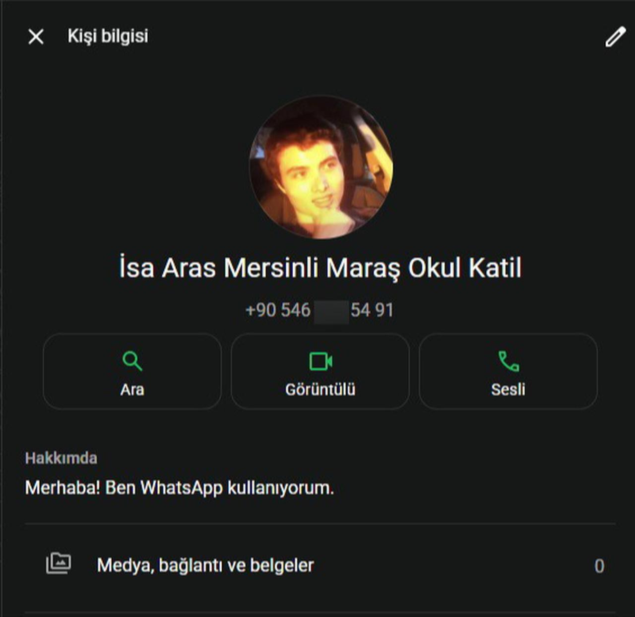 The 14-year-old student who killed a teacher and eight classmates in Kahramanmaras used an image referencing US mass shooter Elliot Rodger as his WhatsApp profile photo. (IHA Photo)