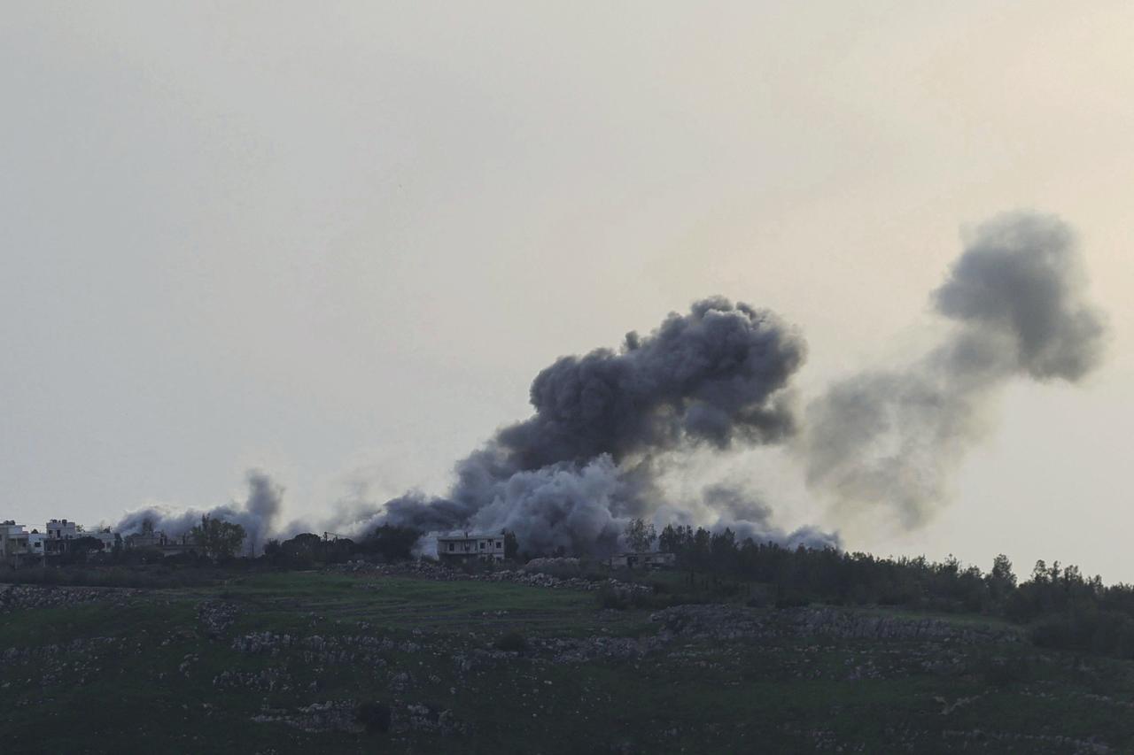 A photograph taken from the southern Lebanese area of Marjeyoun shows smoke as it rises from the site of an Israeli airstrike that targeted the village of Arnoun on April 15, 2026. (AFP Photo)