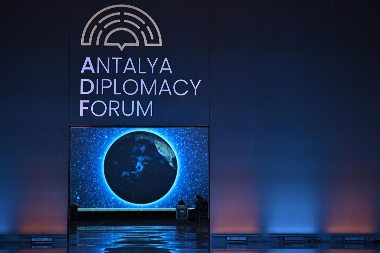 A view of the “Diplomacy Tunnel” where visual presentations are made at 4th edition of the Antalya Diplomacy Forum (ADF2025) in Antalya, Türkiye on April 11, 2025. (AA Photo)