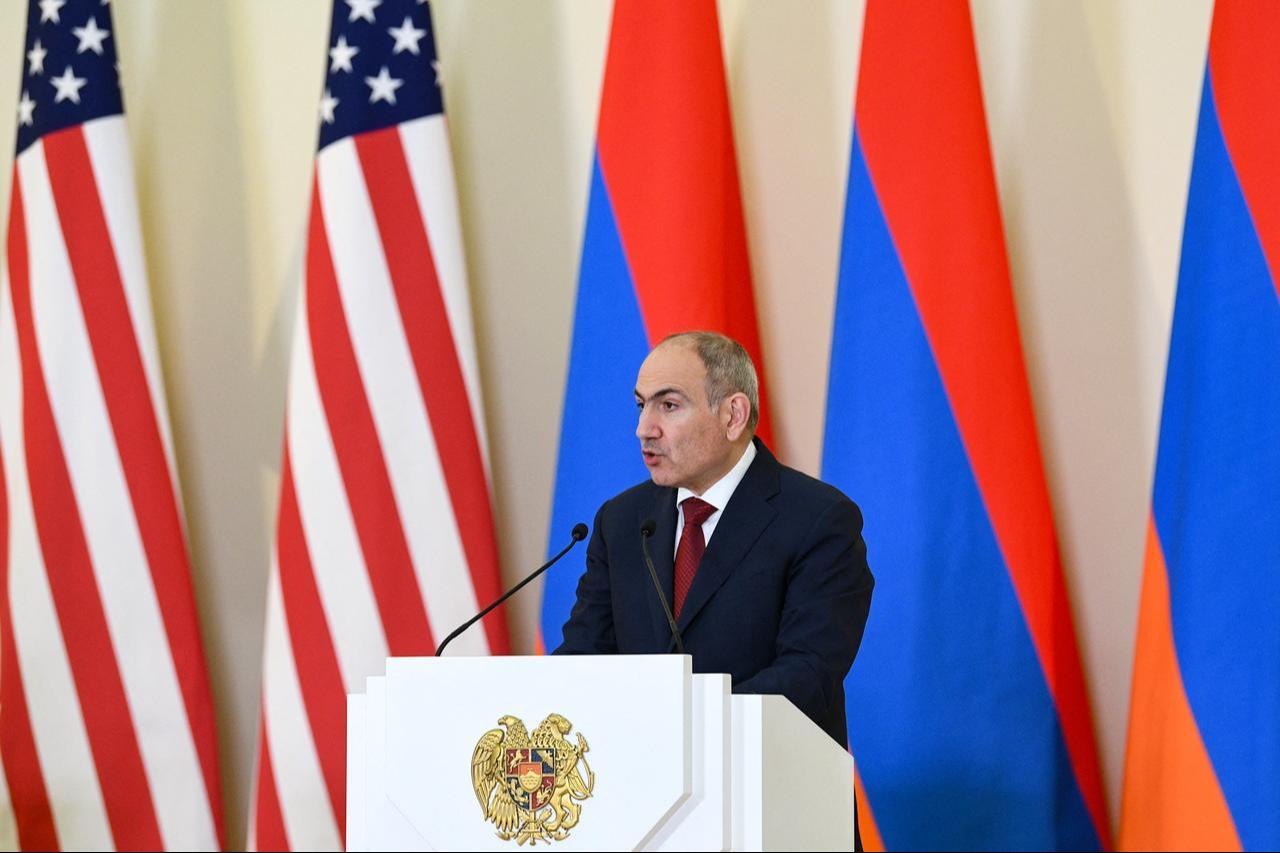 Armenian Prime Minister Nikol Pashinyan speaks during a joint press conference with US Vice President (not seen) following their talks in Yerevan, Armenia on February 9, 2026. (AFP Photo)