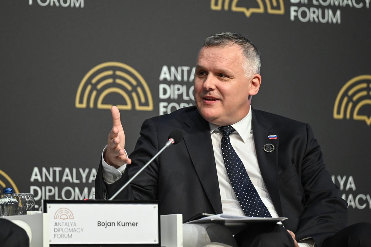 Bojan Kumer, Minister of the Environment Climate and Energy, the Republic of Slovenia speaks at Antalya Diplomacy Forum in Antalya, April 17, 2026. (AA Photo)