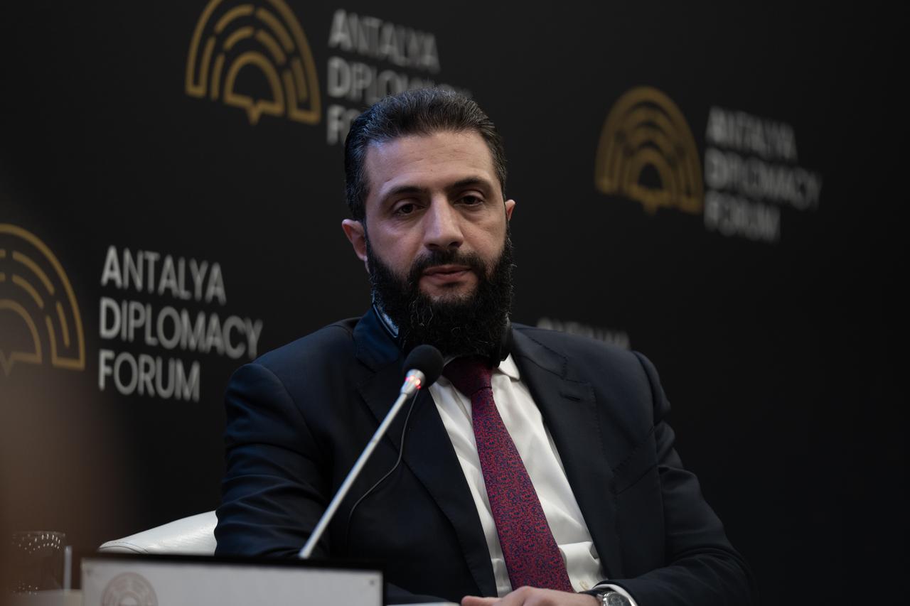 President of Syria Ahmed al-Sharaa attends a panel within Antalya Diplomacy Forum, held under the theme of 'Mapping Tomorrow, Managing Uncertainties' in Antalya, Türkiye on April 17, 2026. (AA Photo)