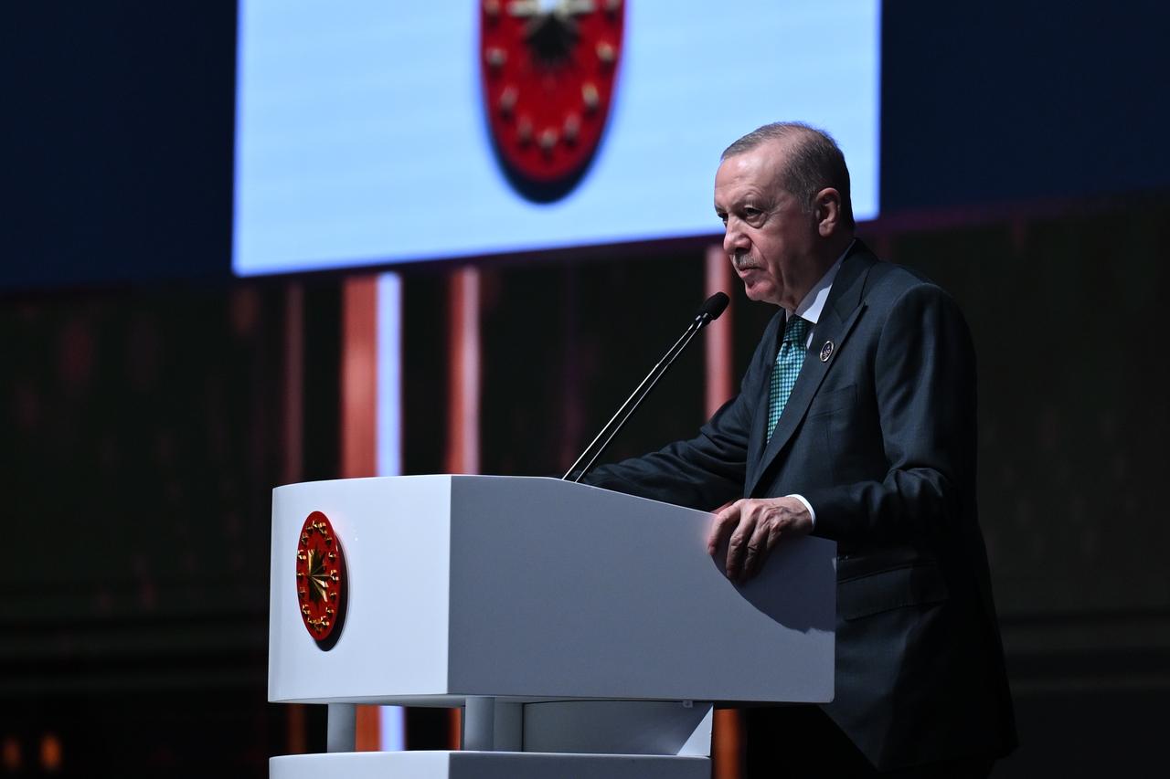 Turkish President Recep Tayyip Erdogan speaks during the official opening ceremony of Antalya Diplomacy Forum, held under the theme of 'Mapping Tomorrow, Managing Uncertainties' in Antalya, Türkiye on April 17, 2026. (AA Photo)