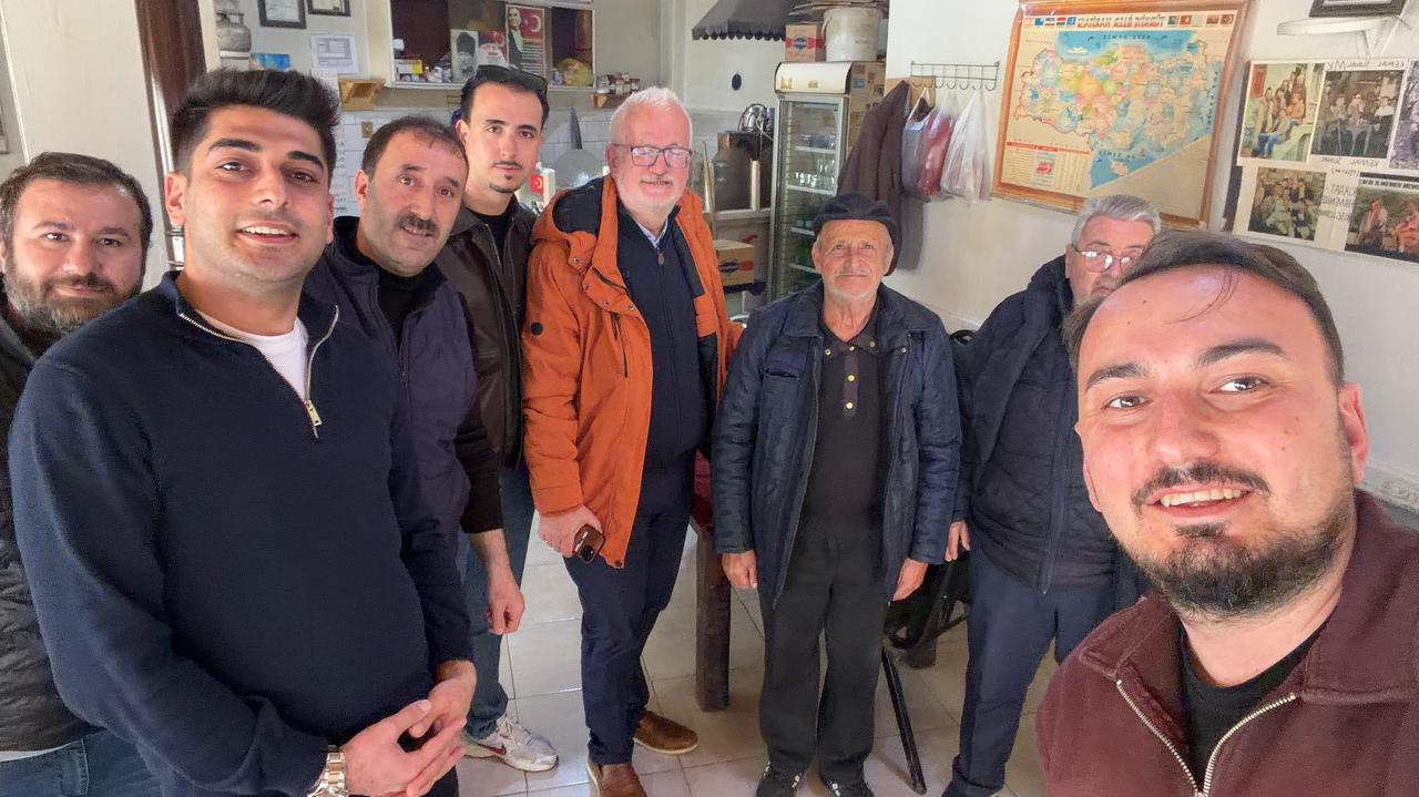 Greek visitors and local residents pose together during a visit to Bogazkoy neighborhood in Arnavutkoy, Istanbul, Türkiye. (IHA Photo)