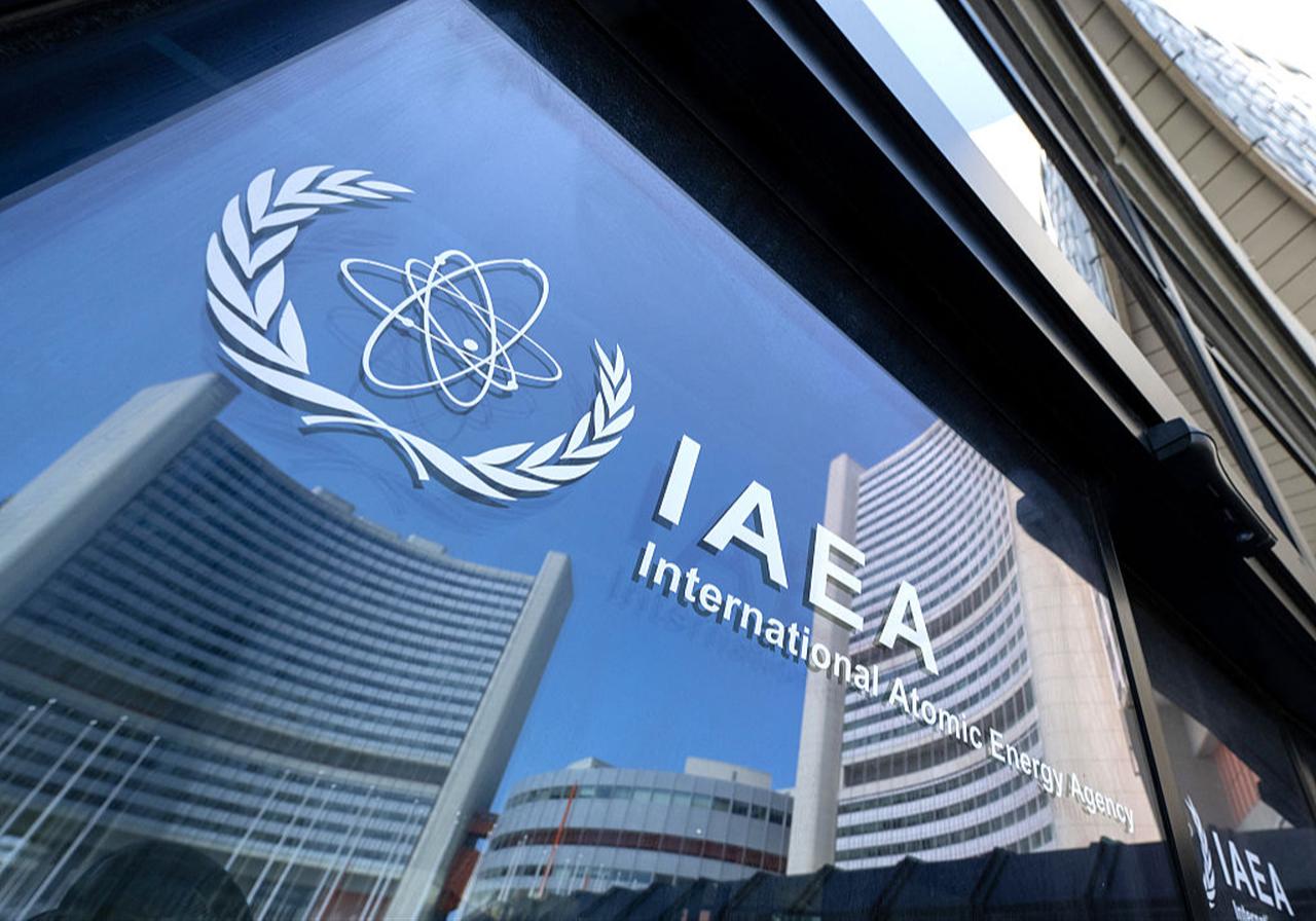 Buildings of the International Atomic Energy Agency (IAEA) headquarters reflect indoors with the agency's logo during the IAEA's Board of Governors meeting in Vienna, Austria, June 13, 2025. (AFP Photo)