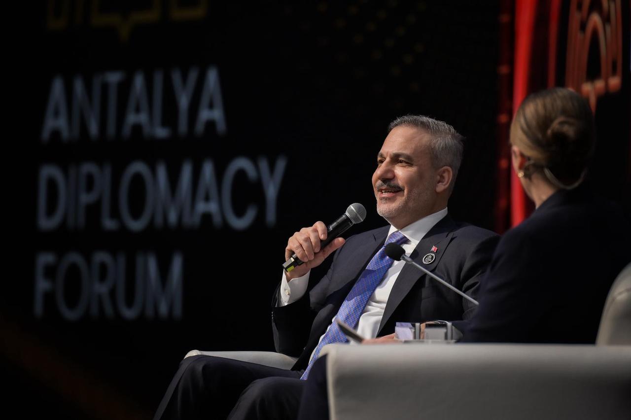 Turkish Foreign Minister Hakan Fidan makes a speech at a session held in Antalya, Türkiye, April 18, 2026. (AA Photo)