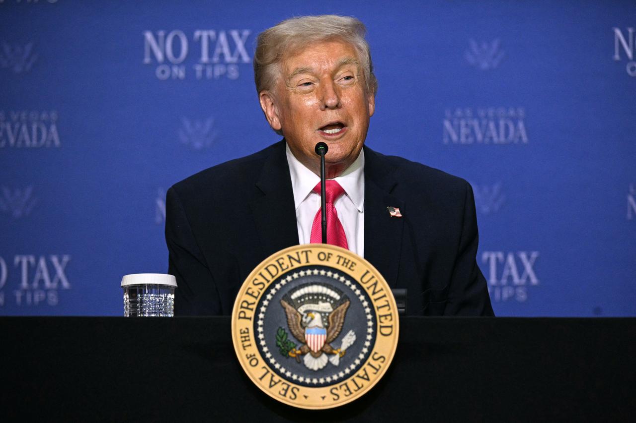 US President Donald Trump speaks during a roundtable discussion on his "no tax on tips" policy at the AC Hotel Las Vegas Symphony Park in Las Vegas, Nevada, on April 16, 2026. (AFP Photo)