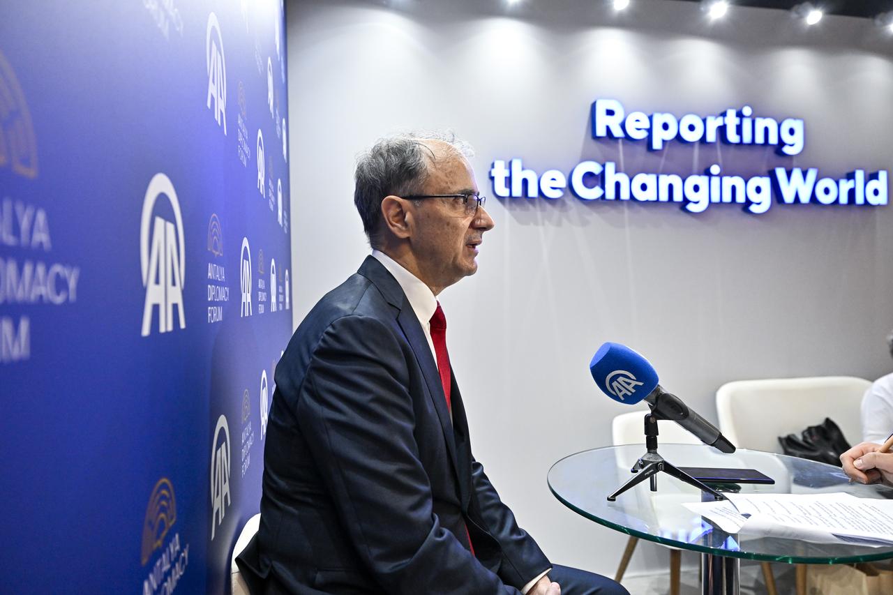 Serbian Prime Minister Duro Macut gives an exclusive interview during 5th Antalya Diplomacy Forum in Antalya, Türkiye on April 16, 2026. (AA Photo)