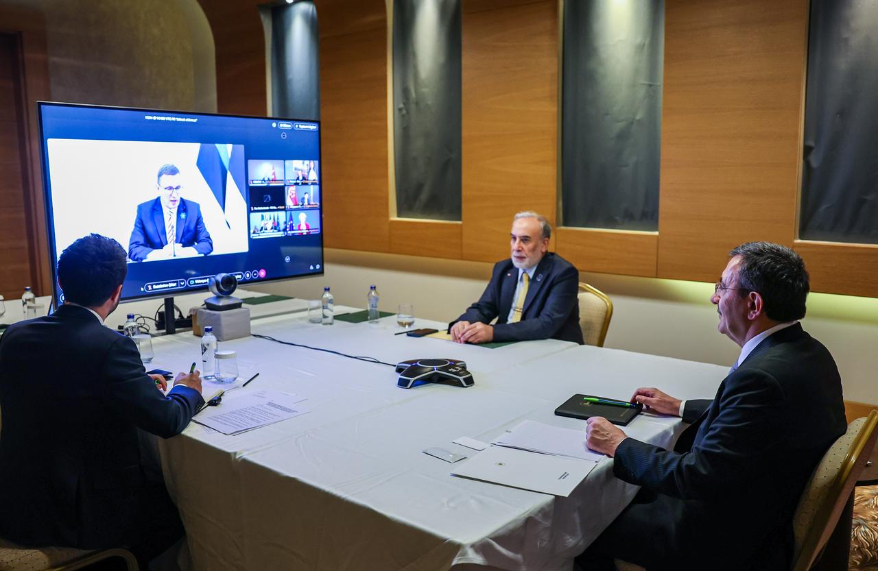 Turkish Vice President Cevdet Yilmaz attends an online meeting on the Strait of Hormuz, co-hosted by France and the United Kingdom, April 17, 2026, in Antalya, Türkiye. (AA Photo)