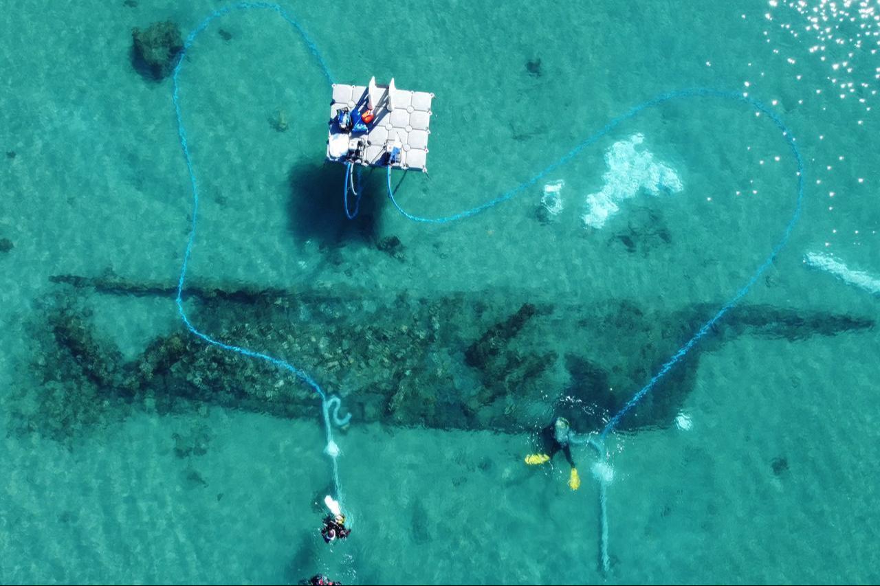 Archaeologists examine the wreck of a 17th-century Spanish vessel, the Puente Mayorga II, April 15, 2026. (Courtesy of Alejandro Mañas)