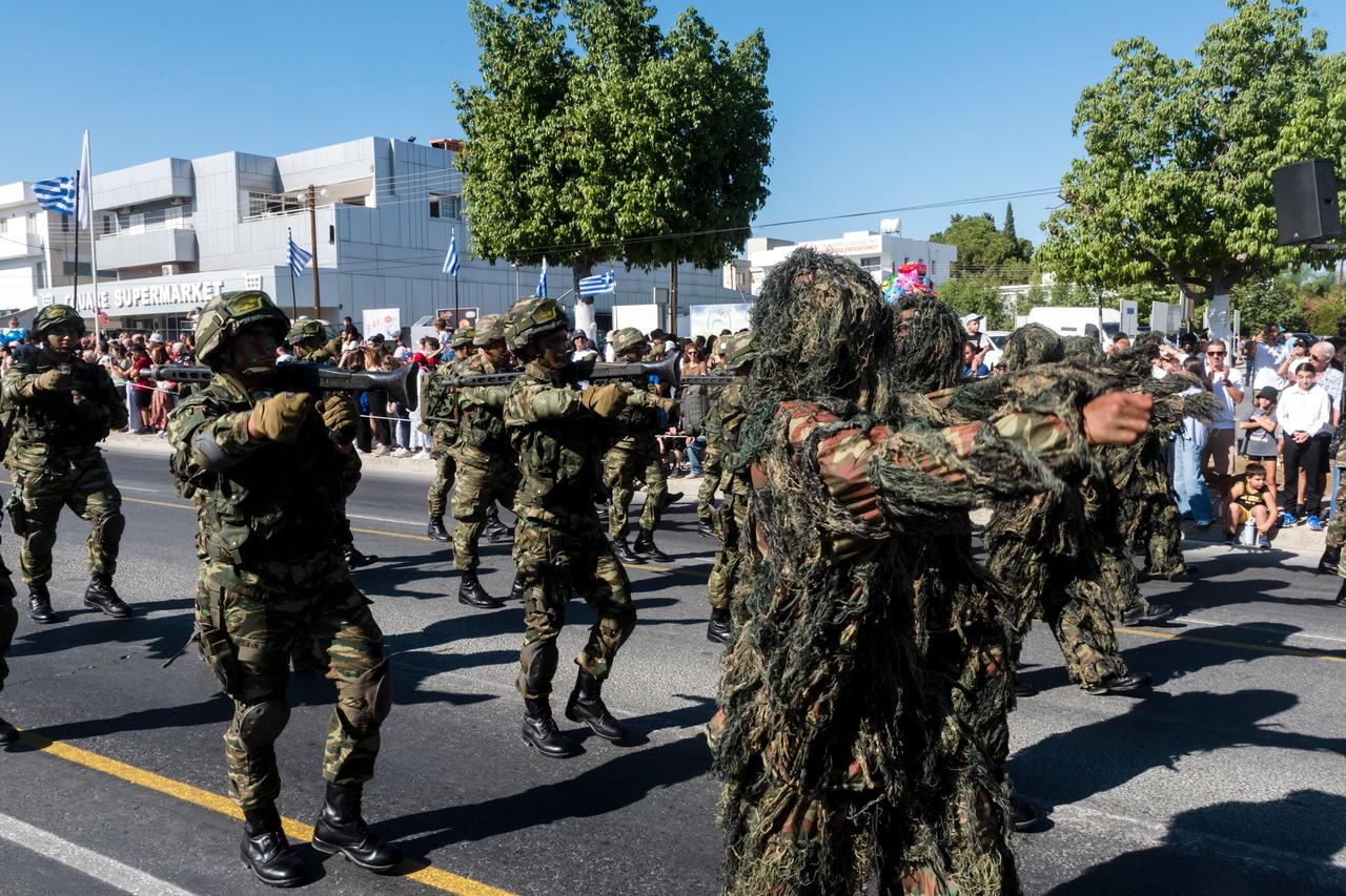 Greek Cypriot soldiers march during a military parade in Nicosia on October 1, 2025. (AFP Photo)
