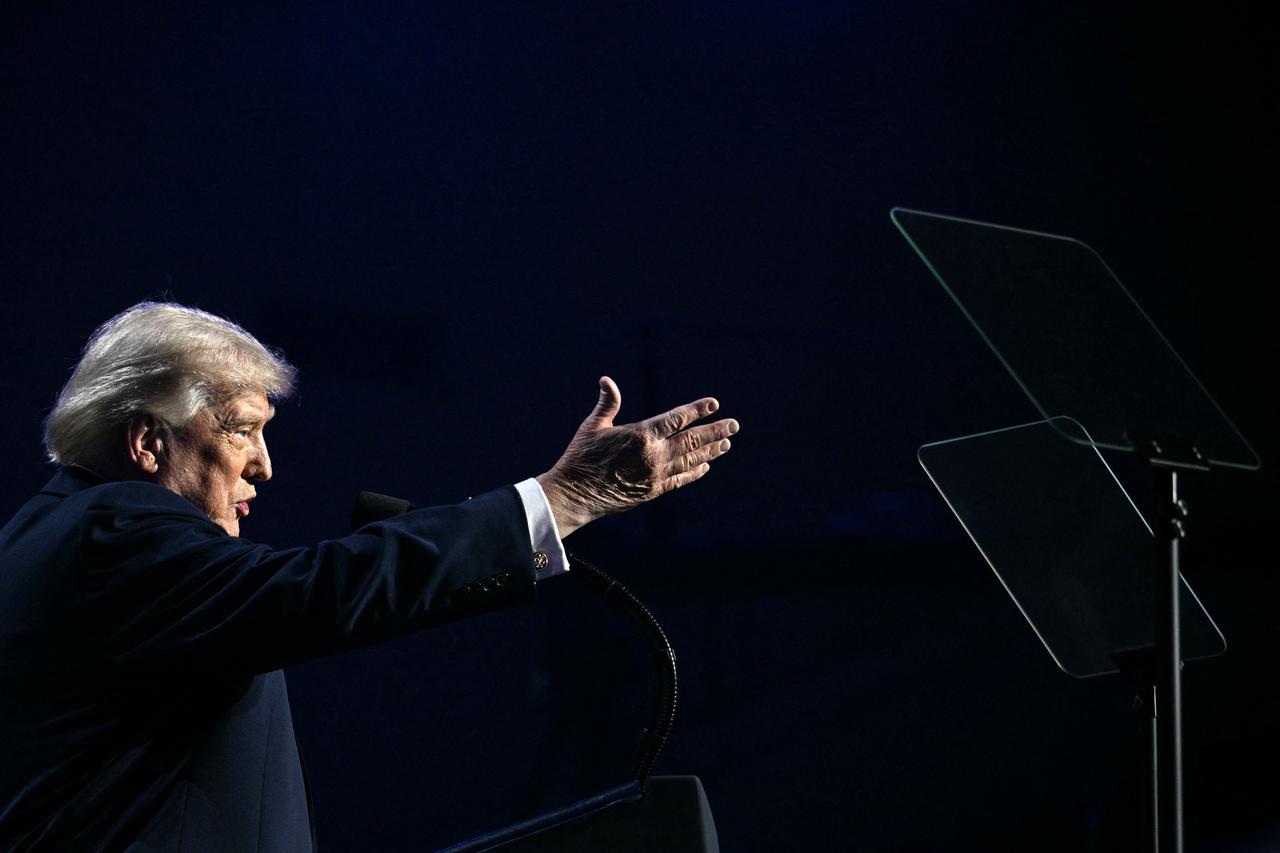 US President Donald Trump addresses a Turning Point USA event entitled "Build the Red Wall" at Dream City Church in Phoenix, Arizona, April 17, 2026. (AFP Photo)