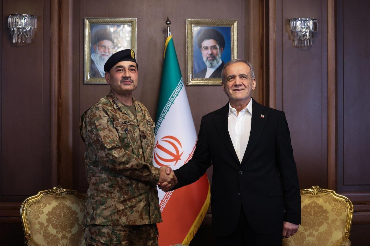 Iranian President Masoud Pezeshkian meets with Pakistan’s Chief of Army Staff, Field Marshal Asim Munir, in the capital, Tehran, on April 16, 2026, Iran. (Photo via Iranian Presidency/Handout)