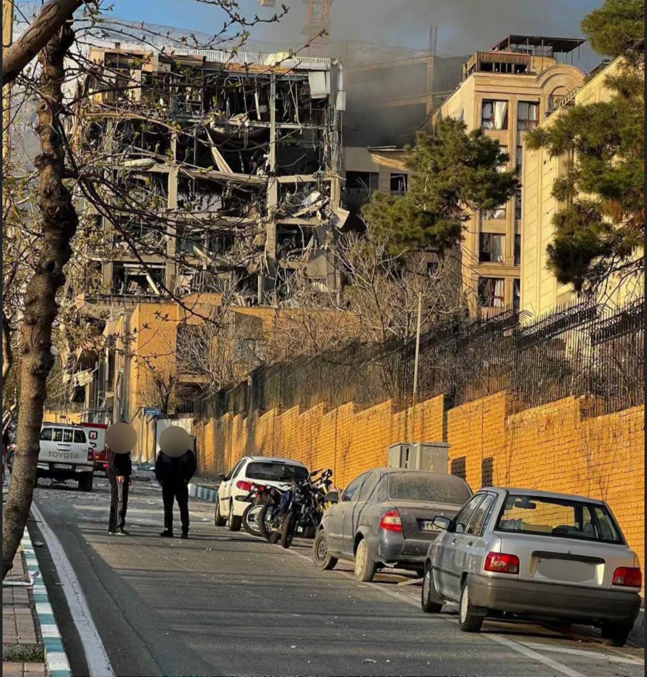 The photo shows the aftermath of an airstrike in Tehran's Ajouraniyeh neighborhood, where former Iranian Foreign Minister Kamal Kharazi was located. (Photo via Telegram)