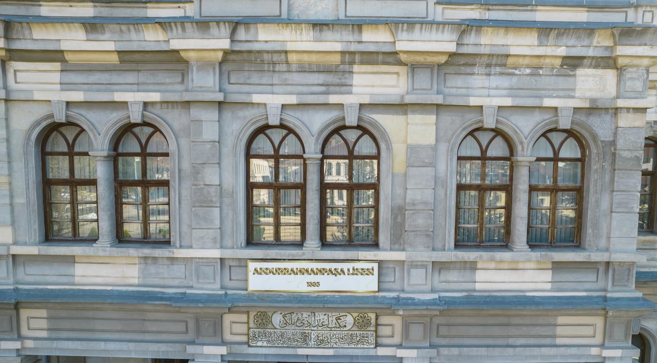 A close-up view of the facade of Abdurrahmanpasa High School, founded in 1885, in Kastamonu, Türkiye, April 20, 2026. (AA Photo)