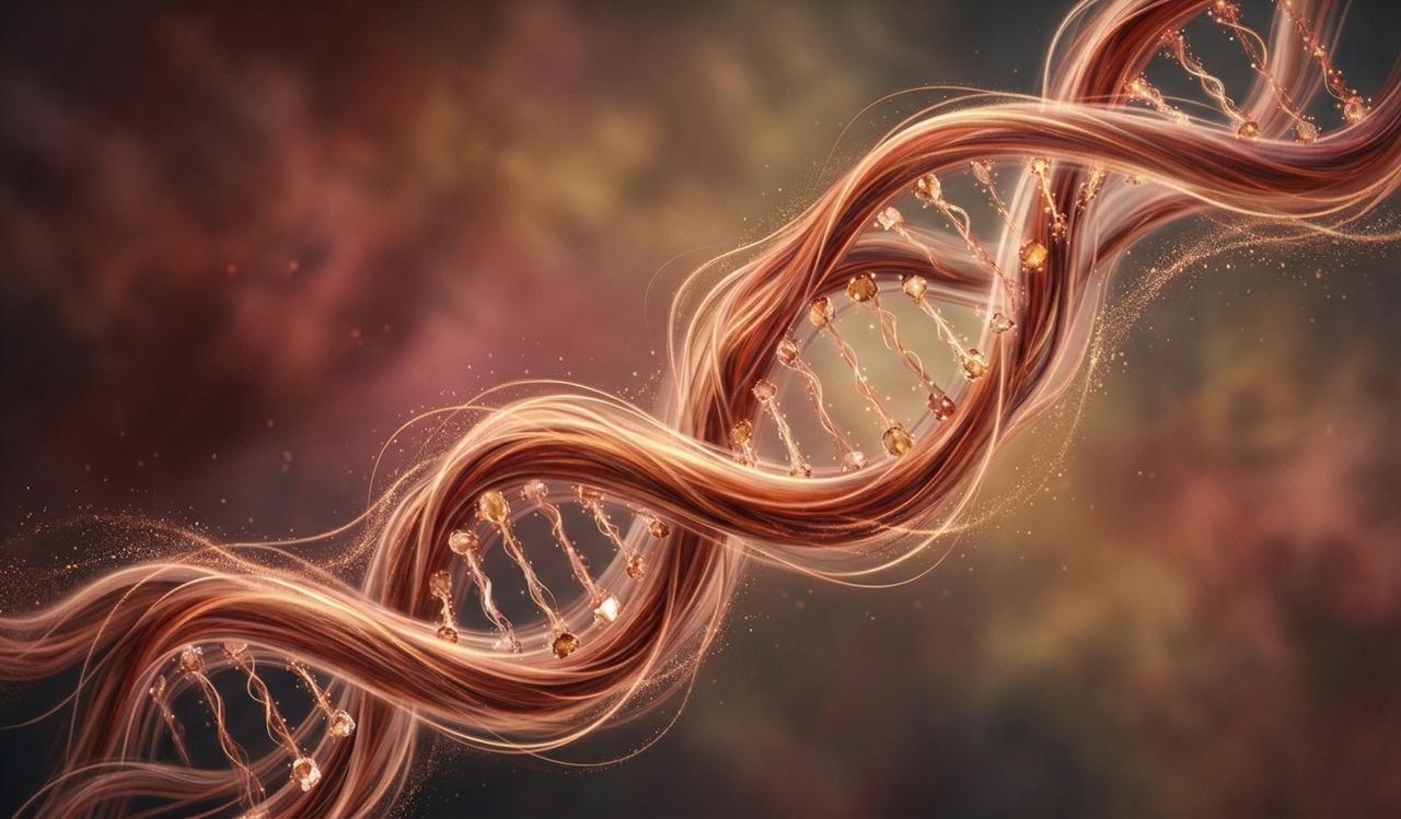 An AI-generated illustration shows a glowing DNA strand against an abstract background. (Photo generated by Gemini)