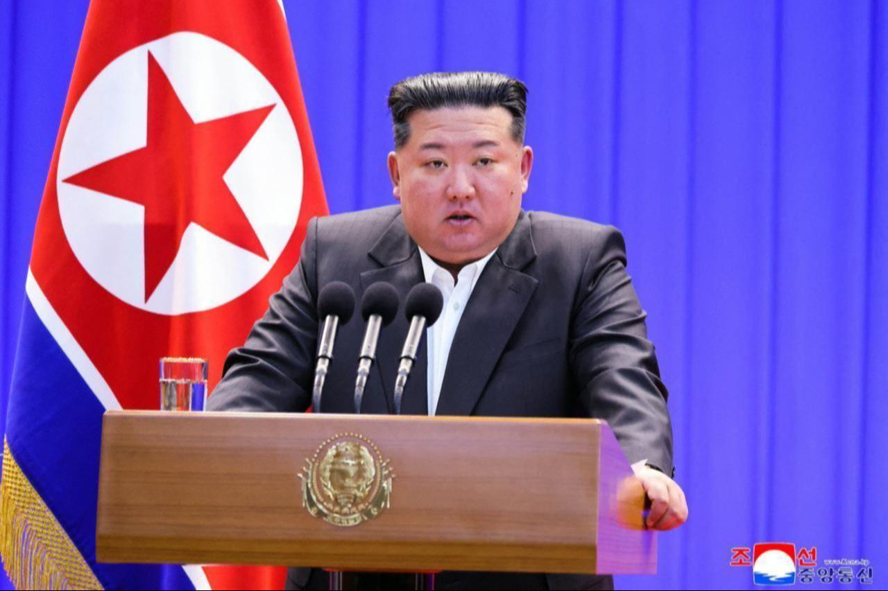 North Korean leader Kim Jong Un delivering a speech at the inauguration of the Samgwang Stockbreeding Farm in North Pyongan Province, North Korea, on February 2, 2026. (KCNA/AFP Photo)