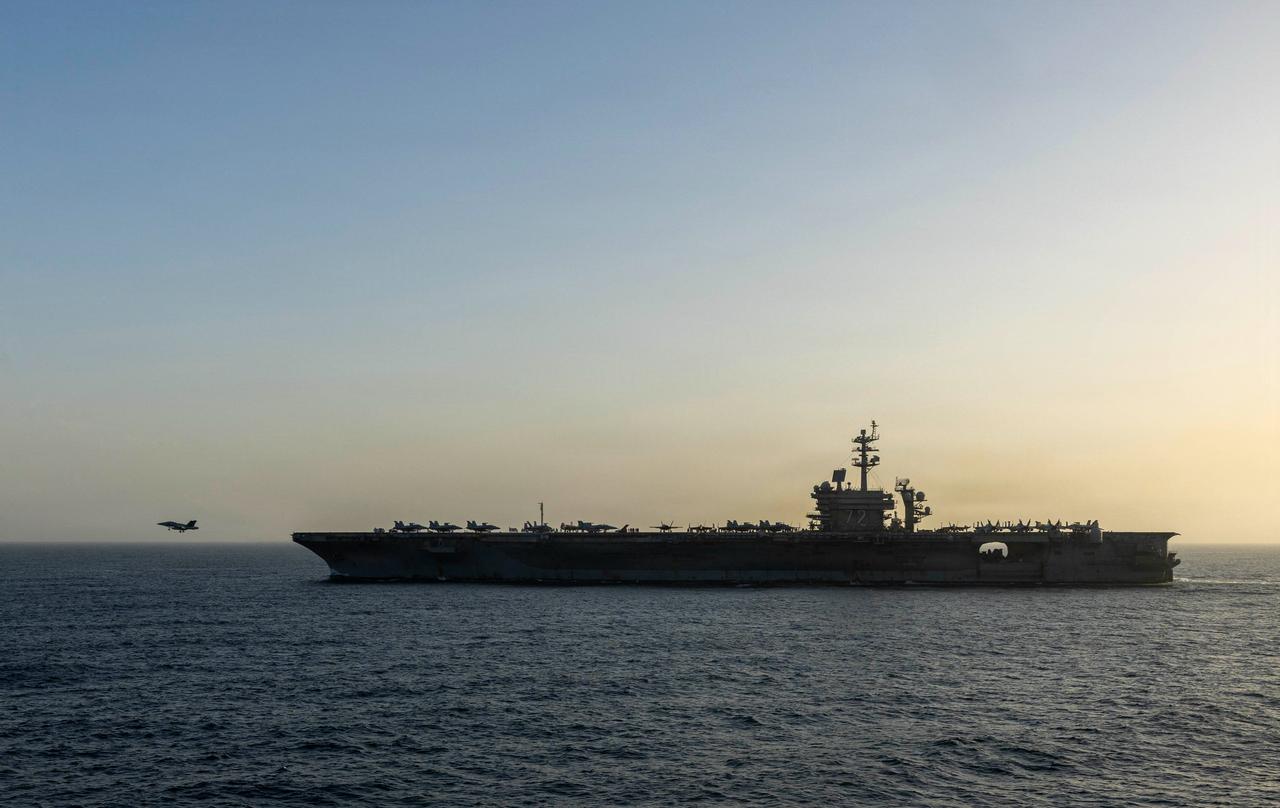 This US Navy handout photograph released on April 17, 2026, by US Central Command Public Affairs shows USS Abraham Lincoln conducting blockade operations in the Arabian Sea on April 16, 2026. (AFP Photo)