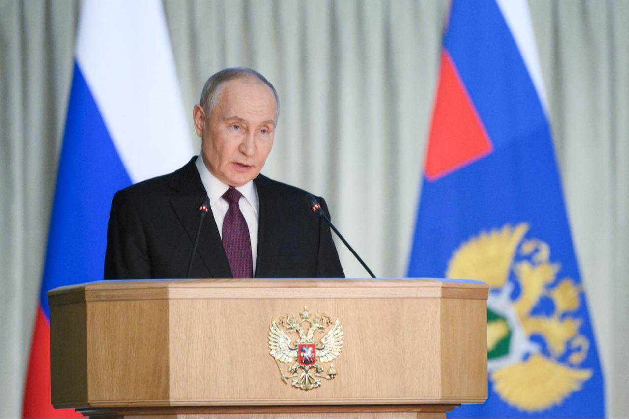 In this pool photograph distributed by the Russian state agency Sputnik, Russia's President Vladimir Putin attends an expanded board meeting of the Russian Prosecutor General's Office in Moscow, Russia on March 19, 2026. (AFP Photo)