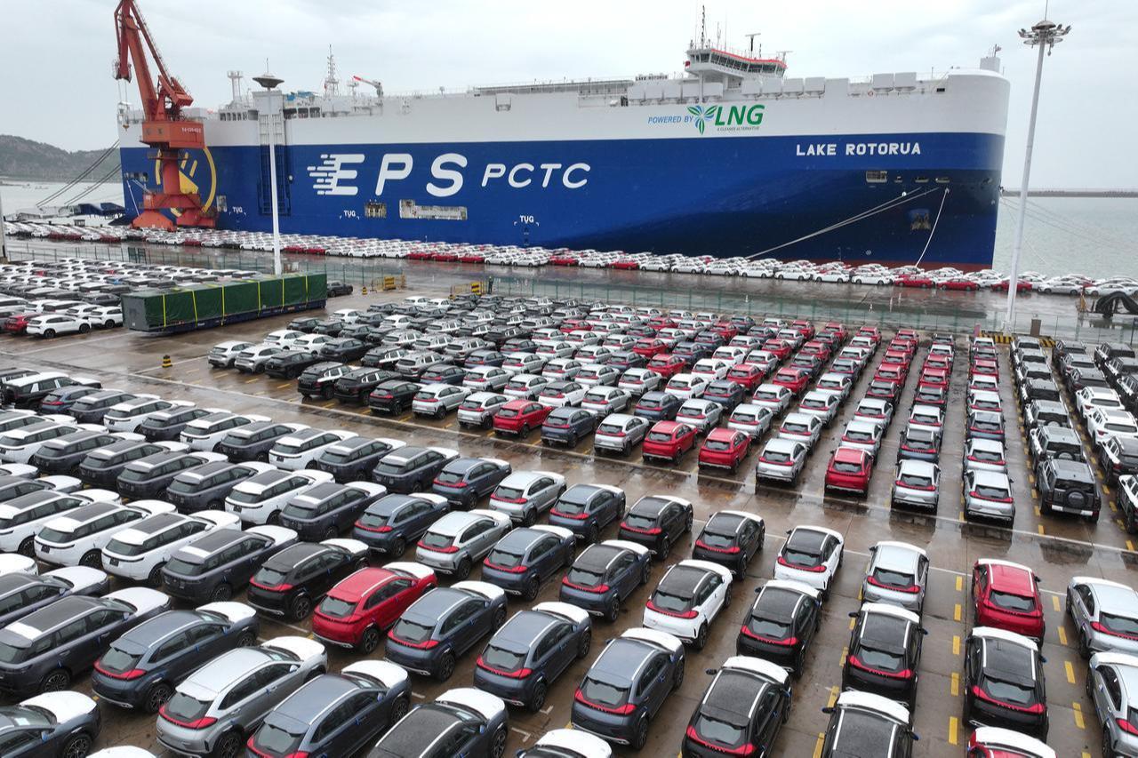 Chinese-made cars from brands including Chery and Jetour are seen before being loaded onto ships for export at the Dongfang Port Company terminal in Lianyungang, in China’s eastern Jiangsu province on April 20, 2026. (AFP Photo)