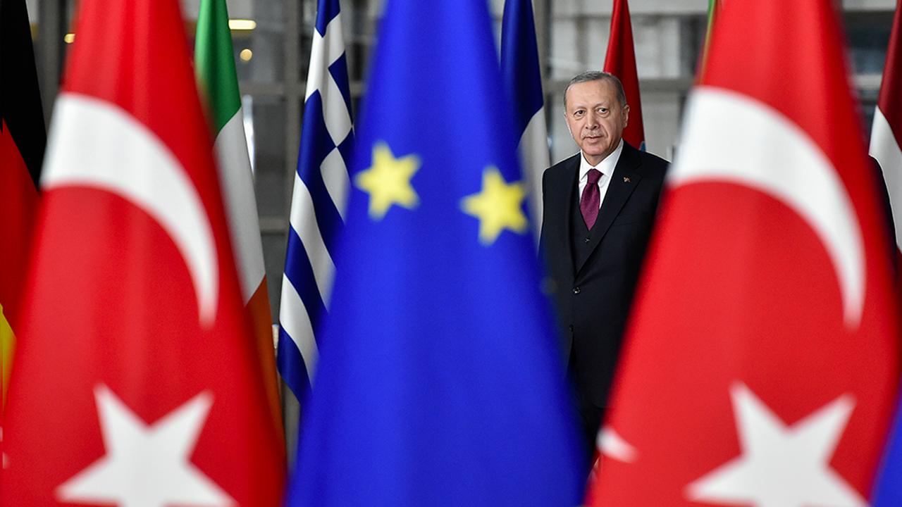 President Erdogan arrives before a meeting with European Commission President and EU Council President at the EU headquarters in Brussels on March 9, 2020. (AFP Photo)