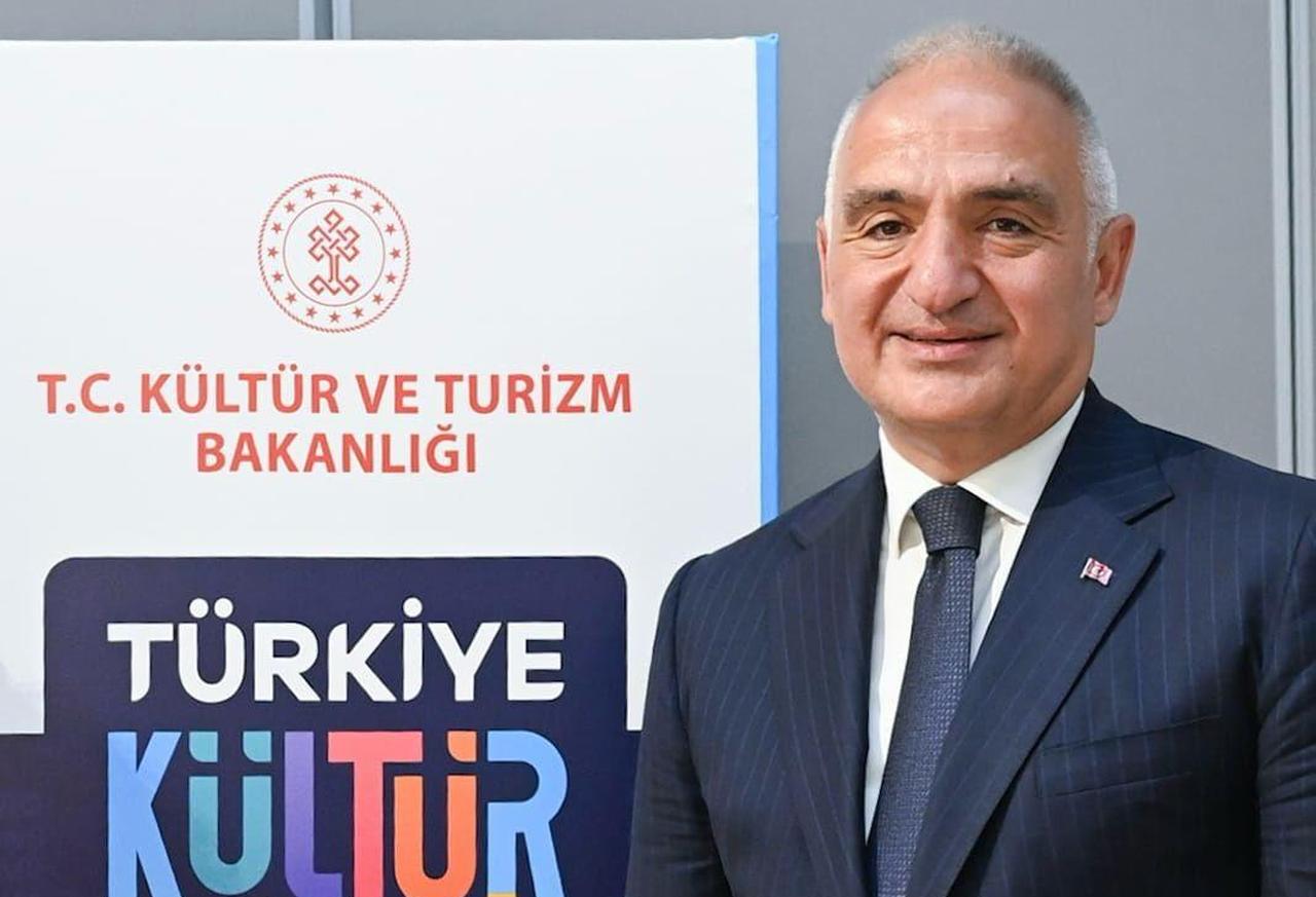 Culture and Tourism Minister Mehmet Nuri Ersoy stands in front of a “Türkiye Culture Route Festival” display ahead of the event’s launch. (Photo via Ministry of Culture and Tourism)