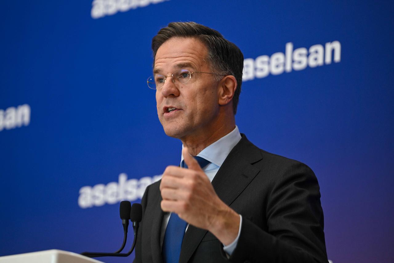 NATO Secretary General Mark Rutte speaks during his visit to the ASELSAN, one of the leading companies in the Turkish defense industry, in Ankara, Türkiye on April 22, 2026. (AA Photo)