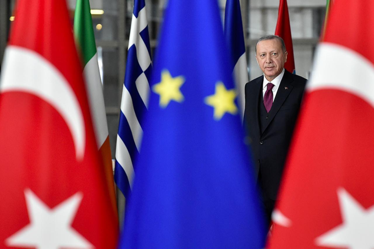 President Erdogan arrives before a meeting with European Commission President and EU Council President at the EU headquarters in Brussels on March 9, 2020. (AFP Photo)