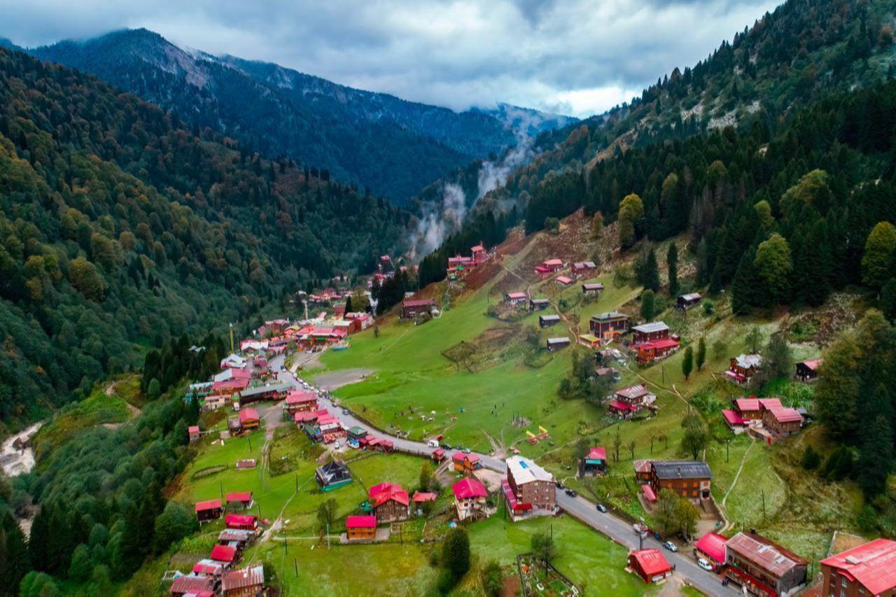 Traditional mountain houses scattered across the lush green valley of Ayder Plateau in Türkiye’s northeastern Black Sea region. (Adobe Stock Photo)