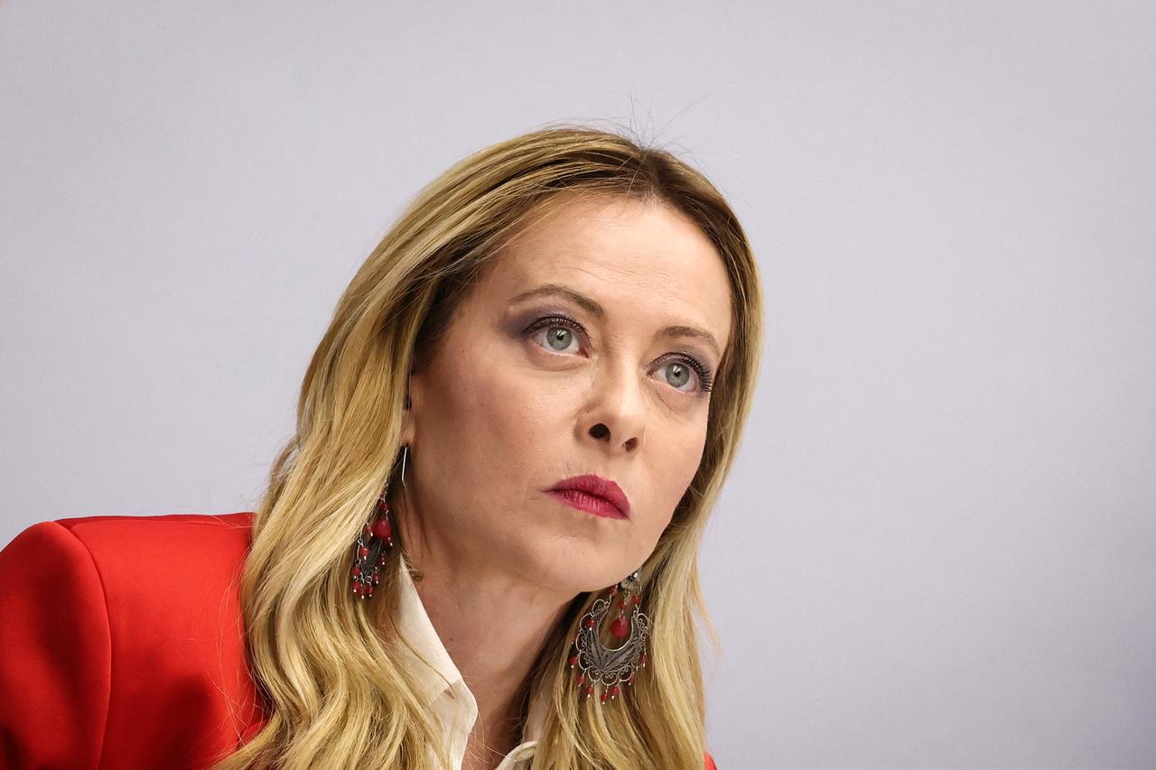 Italy's Prime Minister Giorgia Meloni reacts as she attends an international summit on efforts to reopen the Strait of Hormuz at the Elysee Palace in Paris, April 17, 2026. (AFP Photo)