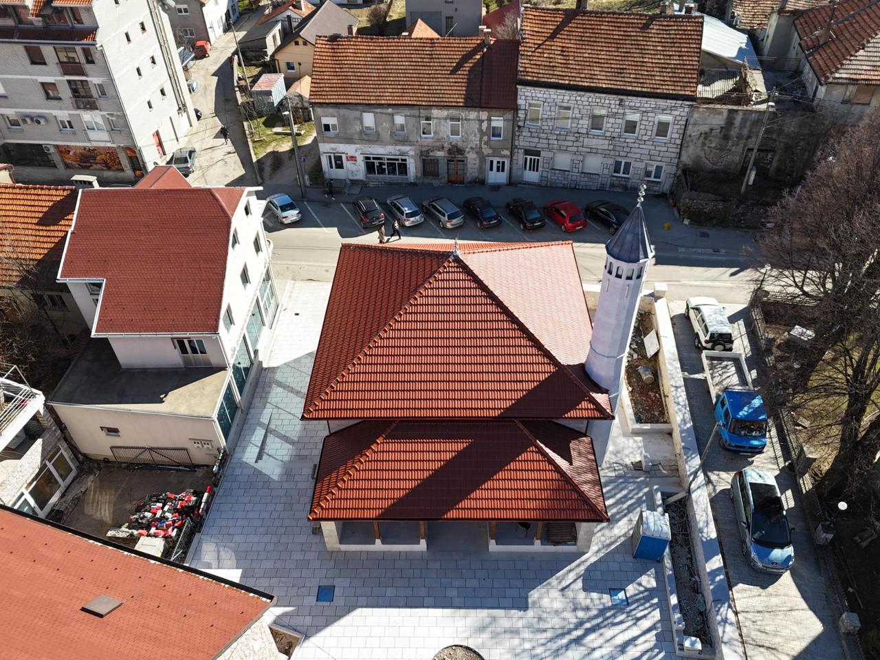 Aerial view of Dugalica Mosque in Nevesinje, Bosnia and Herzegovina, April 22, 2026. (AA Photo)
