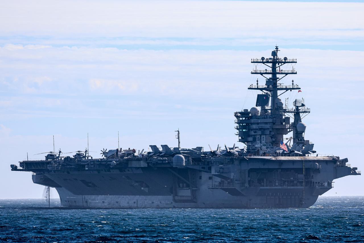 The aircraft carrier USS Nimitz (pictured) and the USS Patuxent are in Valparaiso Bay as part of the 2026 Southern Ocean Tour, in Vina del Mar, Chile, on April 19, 2026. (AA Photo)