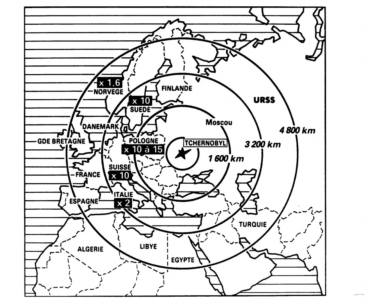 Undated photo of a plan showing the areas concerned by the radioactive contamination produced by the Chernobyl nuclear plant No. 4 reactor's blast on April 26, 1986. (AFP Photo)