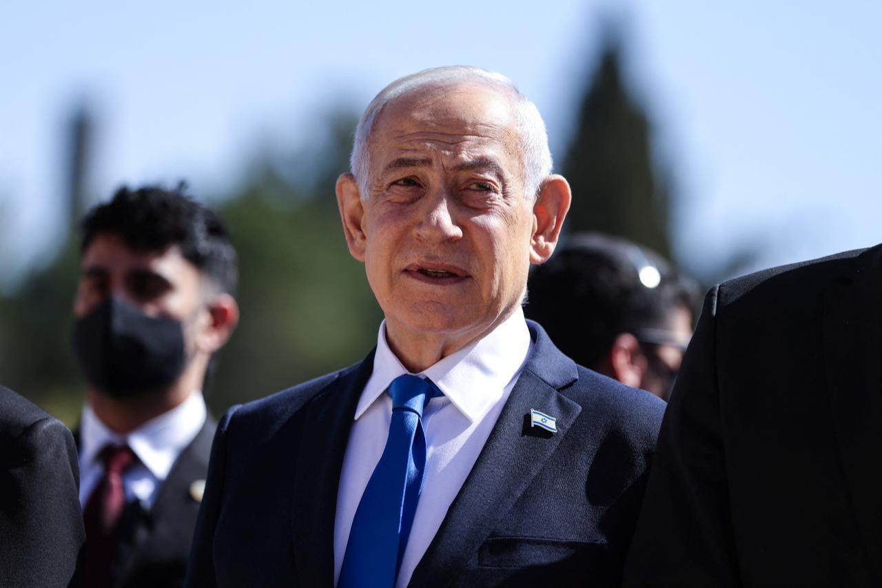 Israel’s Prime Minister Benjamin Netanyahu attends a wreath-laying ceremony marking the annual Holocaust Remembrance Day at the Yad Vashem Holocaust Memorial Museum in Jerusalem on April 14, 2026. (AFP Photo)