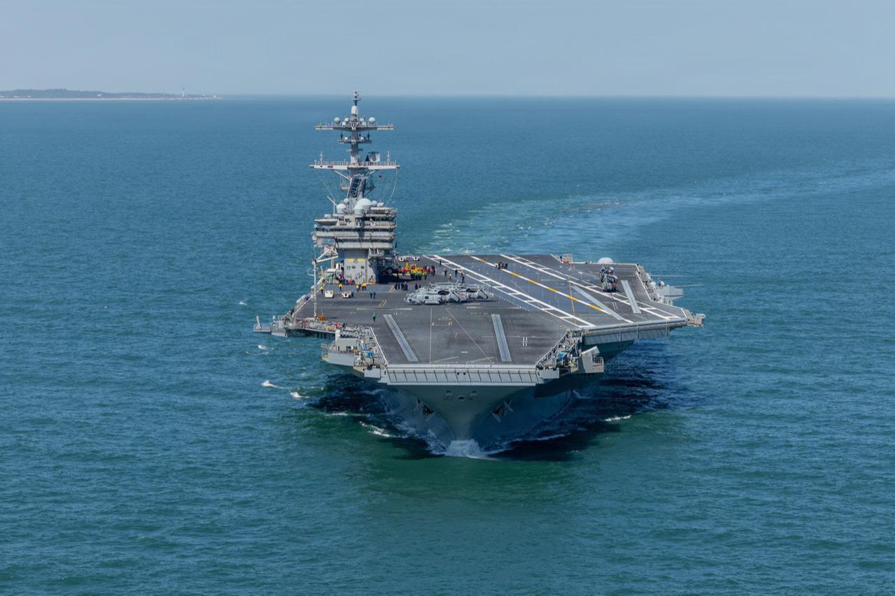 The Nimitz-class aircraft carrier USS George H.W. Bush (CVN 77) departs Naval Station Norfolk to begin operations in support of its scheduled deployment, March 31, 2026. (Photo via U.S. Navy)