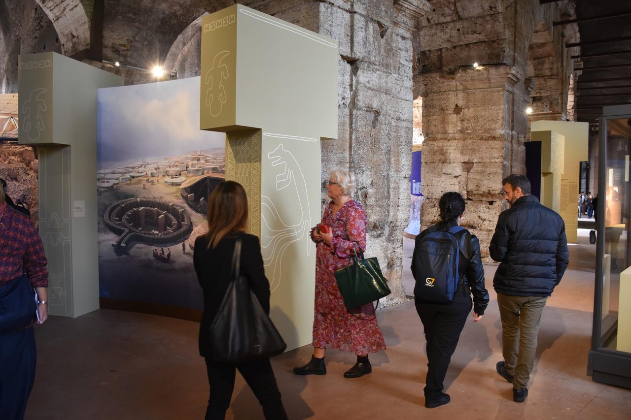 The exhibition titled "Gobeklitepe: The Mystery of a Sacred Place" has opened for visitors at the world-famous Colosseum in Rome, Italy, Oct. 24, 2024. (AA Photo)