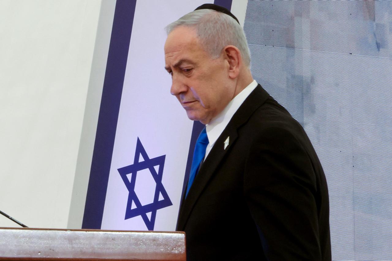 Israeli Prime Minister Benjamin Netanyahu attends the annual ceremony at the Yad LaBanim Memorial in Jerusalem on April 20, 2026. (AFP Photo)