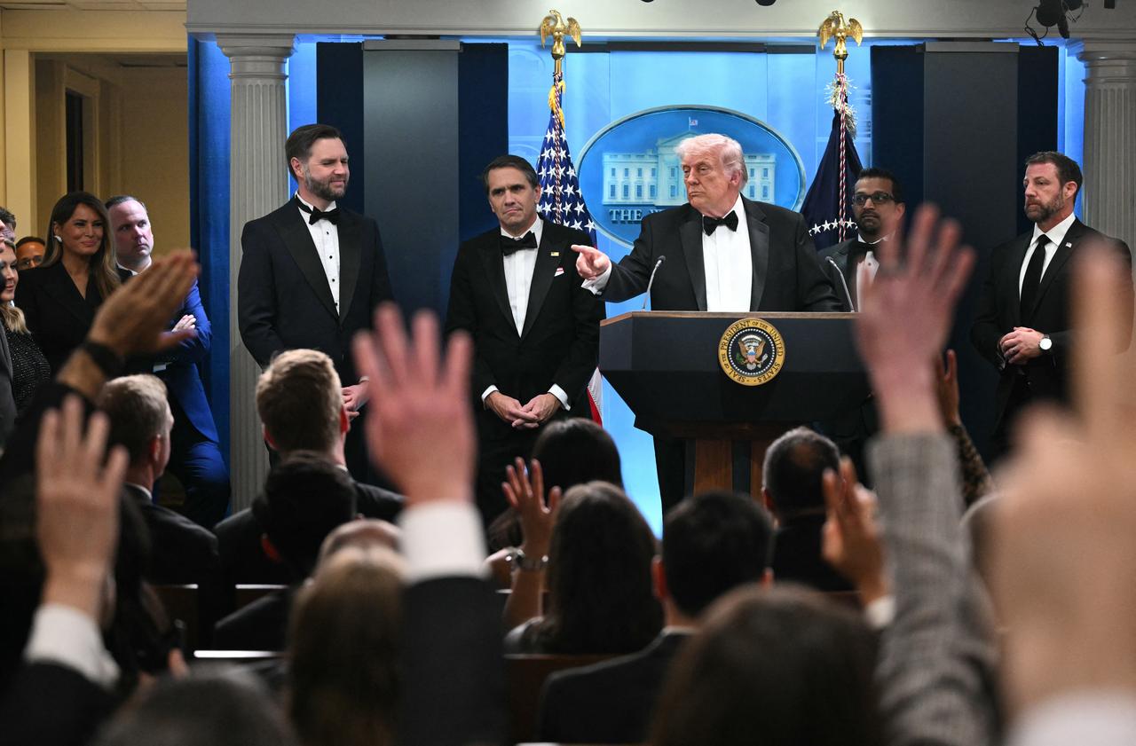 US President Donald Trump takes questions as he speaks during a press briefing in the Brady Briefing Room at the White House in Washington, DC, shortly after a shooting incident at the White House Correspondents’ Dinner on April 25, 2026. (AFP Photo)