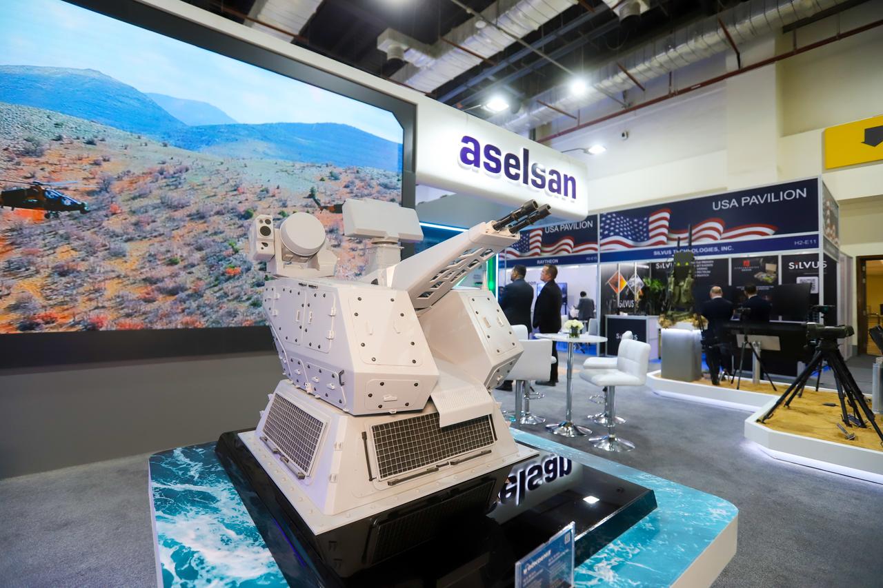 A view of model belonging to Aselsan's Korkut air defense system on a stand during the EDEX 2026 Egypt Defense Expo in Cairo, Egypt. (AA Photo)