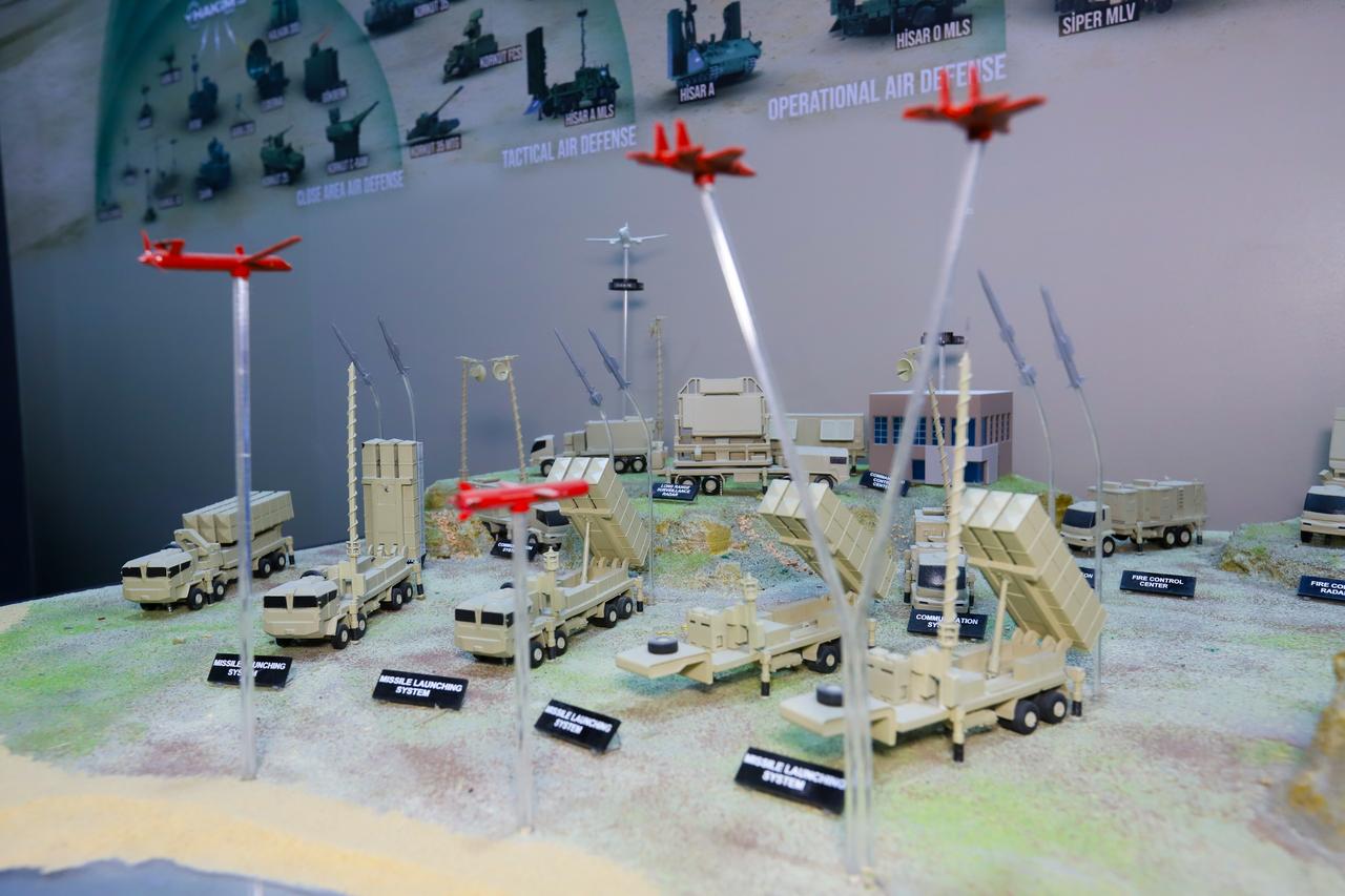 A view of models belonging to Aselsans Steel Dome air defense system on a stand during the 4th EDEX 2025 Egypt Defense Expo in Cairo, Egypt, Dec. 2, 2025. (AA Photo)
