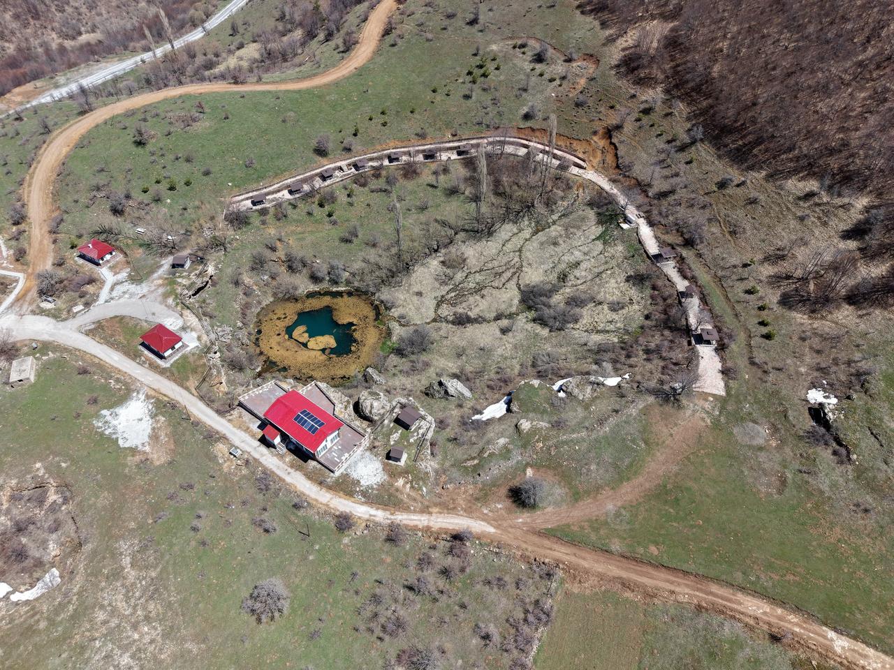 Top view of Dipsizgol, the water source feeding the nearby waterfall, Dogansar, Sivas, Türkiye, April 27, 2026. (AA Photo)
