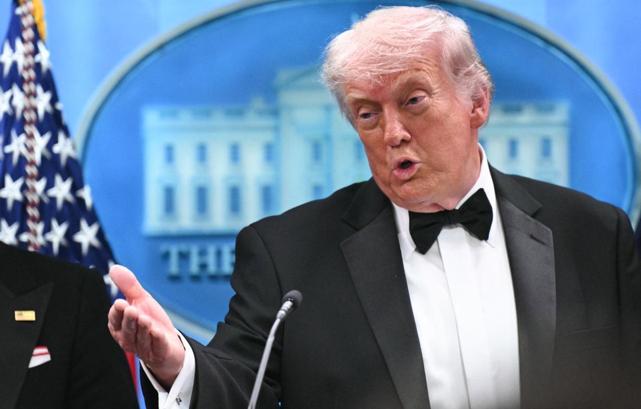 US President Donald Trump speaks during a press briefing in the Brady Briefing Room at the White House in Washington, DC, shortly after a shooting incident at the White House Correspondents’ Dinner, April 25, 2026. (AFP Photo)