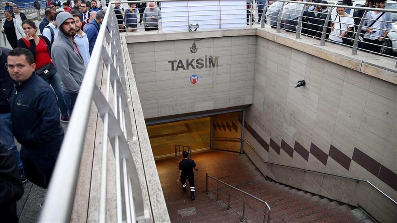 File photo shows the entrance to Taksim Metro Station, with people waiting outside in Istanbul, Türkiye, accessed, Mar. 19, 2025. (AA Photo)