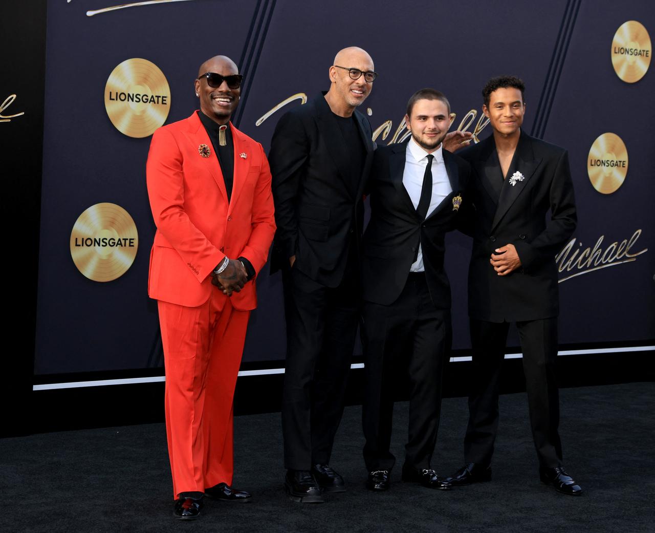 (L-R) Tyrese Gibson, Harvey Mason jr., CEO, the Recording Academy, Prince Jackson and Jaafar Jackson attend Lionsgate's "Michael" Los Angeles premiere at Dolby Theatre on April 20, 2026 in Los Angeles, California. (AFP Photo)