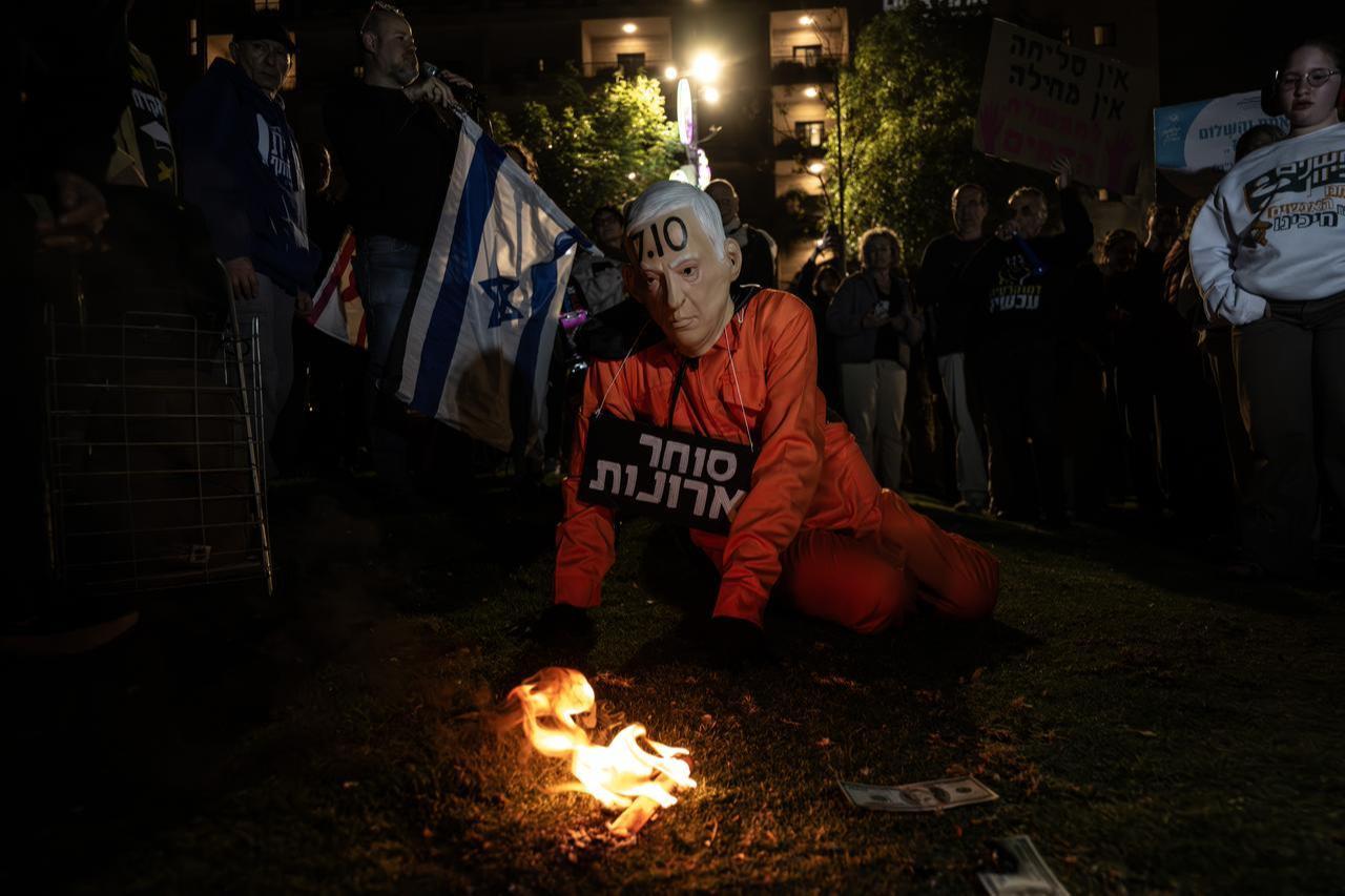 People gather to protest the policies of Israeli Prime Minister Benjamin Netanyahu and his government toward Palestinians in West Jerusalem, April 18, 2026. (AA Photo)
