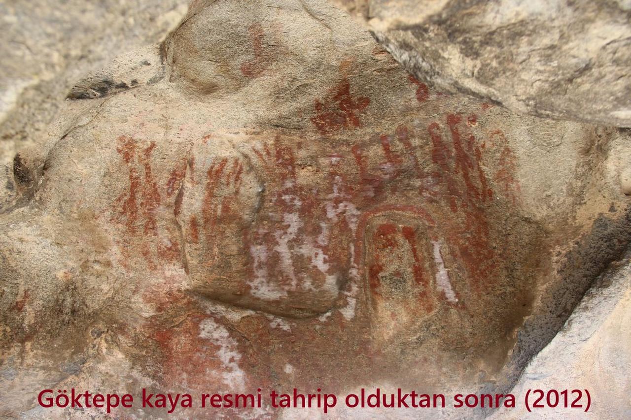 Goktepe rock painting after visible surface damage and deterioration, Aydin, Türkiye, April 24, 2026. (Photo via Facebook / @Ekodosd)